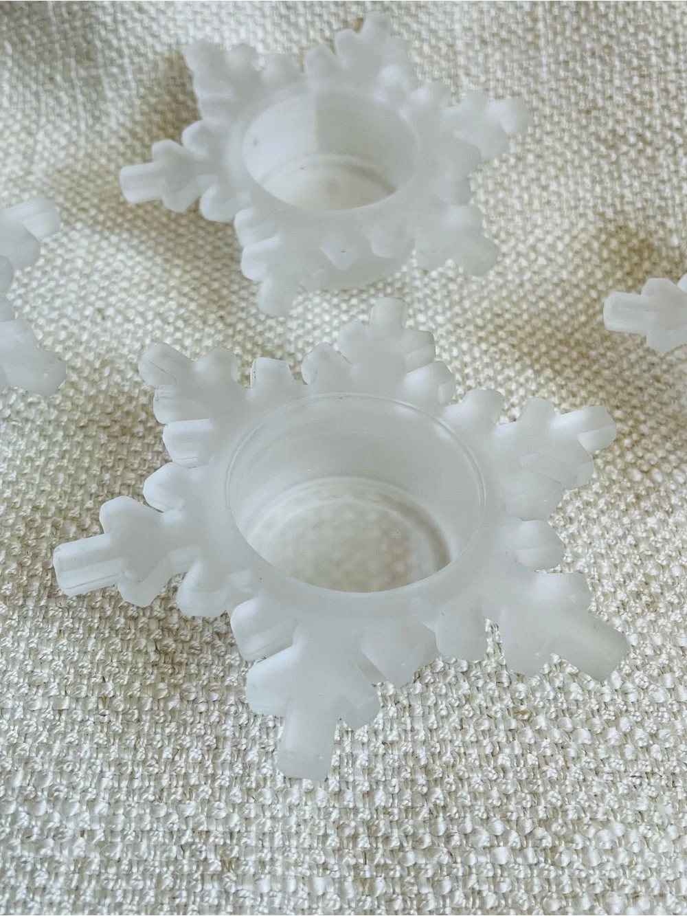 Crate & Barrel Frosted Glass Snowflake Votive Tea Light Holders - Set of 4